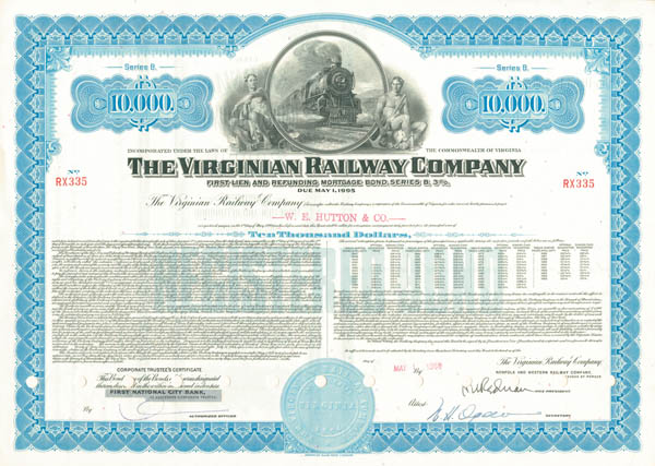 Virginian Railway Co. - $10,000 Railroad Bond